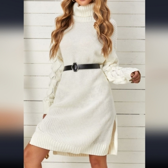 Trendy New Plain Turtleneck Sweater with slits White Size Small - Picture 9 of 9